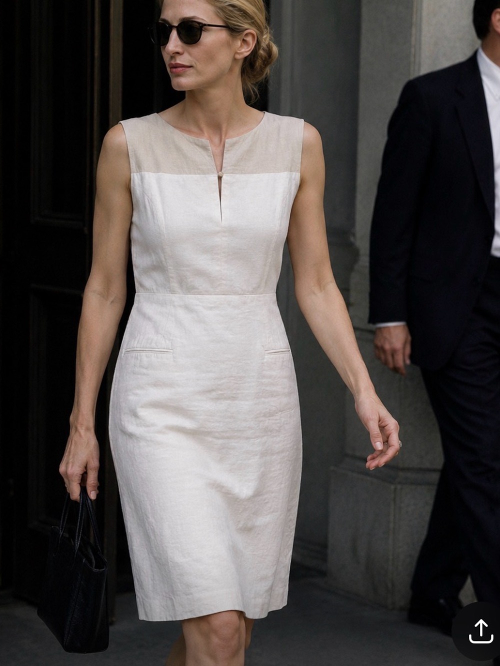 Narciso Rodriguez Ecru panelled sleeveless dress Made In Italy Linen Cotton